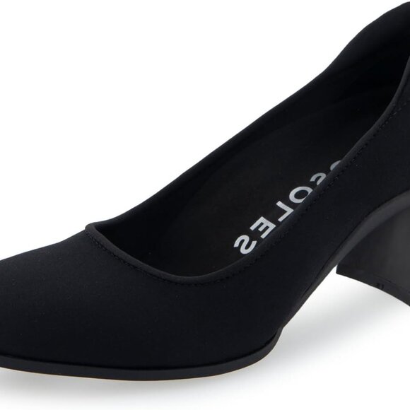 Women's Black Pump 8 Stretch Gabardine Block Heel Comfort Ortholite Outsole - Picture 1 of 6